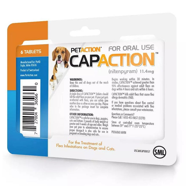 CapAction Flea Tablets for Dogs & Cats 2-25 lbs, 6 Count