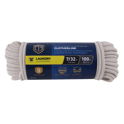 Clothesline, Diamond Braided Cotton 7/32-In. x 100-Ft.