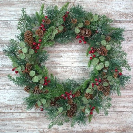Red Icy Berry & Pine 28-Inch Artificial Wreath