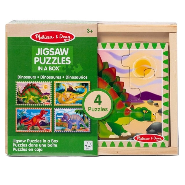 Melissa & Doug 4 Wooden Dinosaur Jigsaw Puzzles in a Box