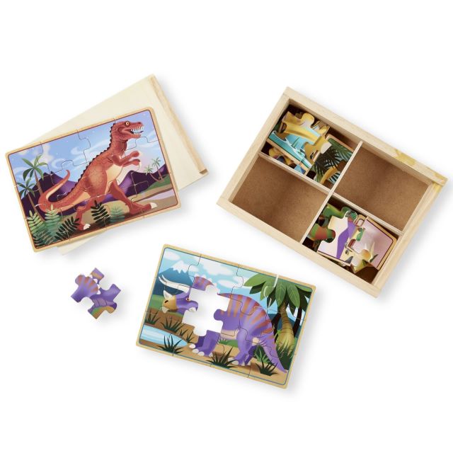 Melissa & Doug 4 Wooden Dinosaur Jigsaw Puzzles in a Box