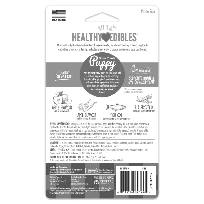 Nylabone Healthy Edibles Natural Puppy Chew, Lamb & Apple Petite