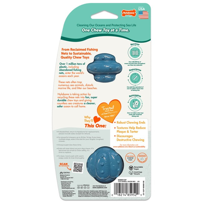 Nylabone Power Chew Love our Oceans Barbell Dog Chew Toy Medium, Bacon Flavor