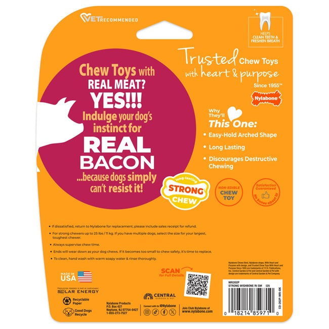 Nylabone Strong Chew Wishbone Dog Chew Toy Small, Bacon Flavor