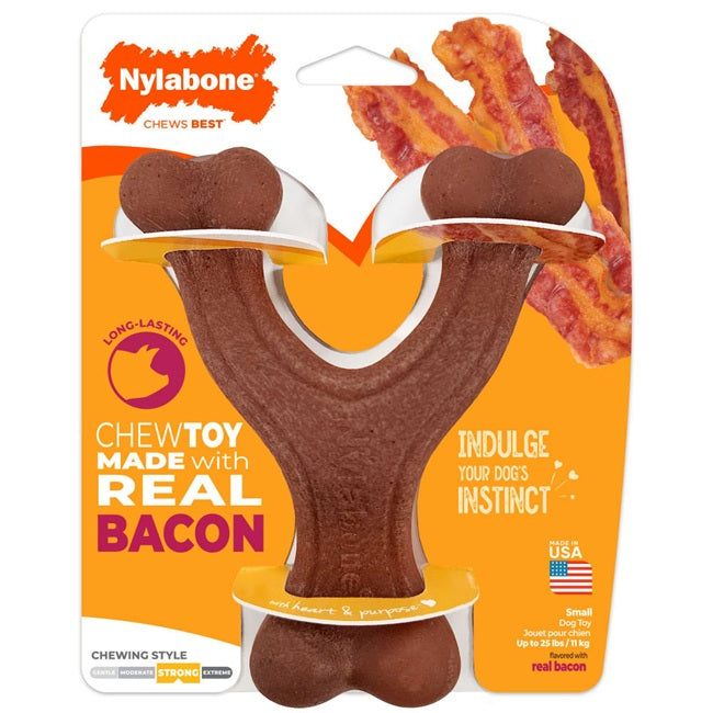 Nylabone Strong Chew Wishbone Dog Chew Toy Small, Bacon Flavor