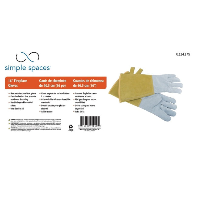 Simple Spaces Hearth Fireplace Gloves 16in Cowhide Leather