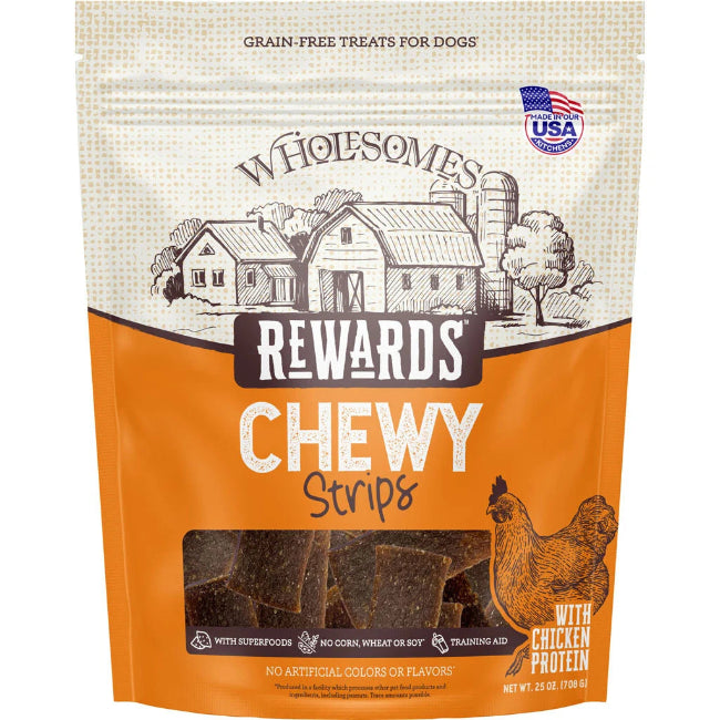 Wholesomes Rewards Chicken Chewy Strips For Dogs 25 oz