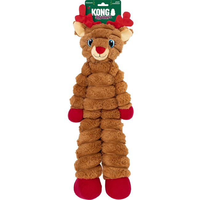 KONG Holiday Shakers Crumples Reindeer Squeaky Plush Dog Toy