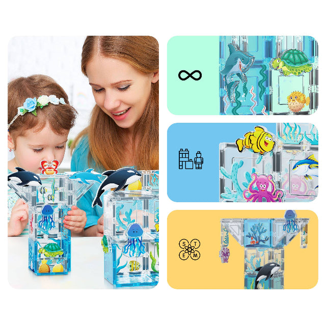 PicassoTiles 52pc Ocean Theme Magnetic Tile Building Set