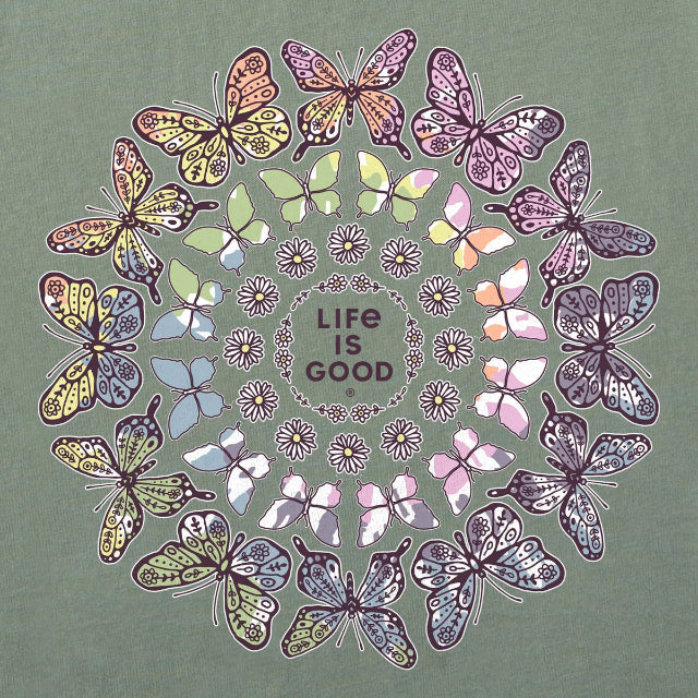Life Is Good Women's Tie Dye Butterfly Daisy Mandala Long Sleeve Crusher Tee