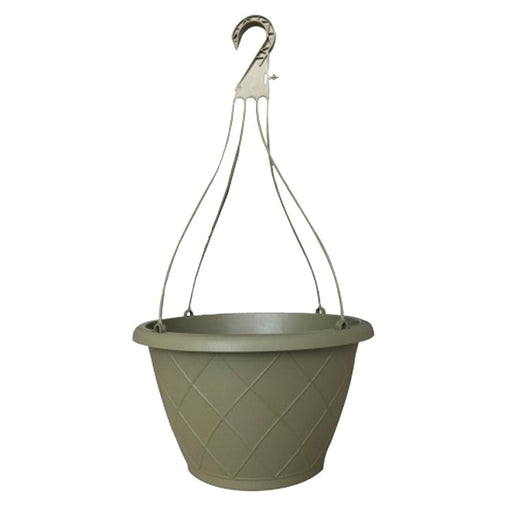 Olive Green Basket Weave Design Plastic Hanging Basket, 12in by Southern Patio