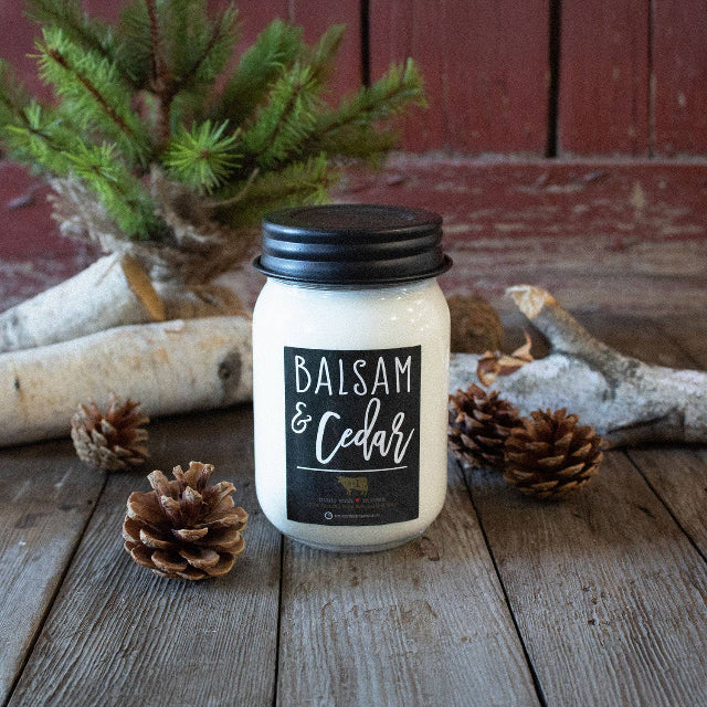 Milkhouse Farmhouse Collection Soy Candle: Balsam & Cedar 13-oz. Mason Jar