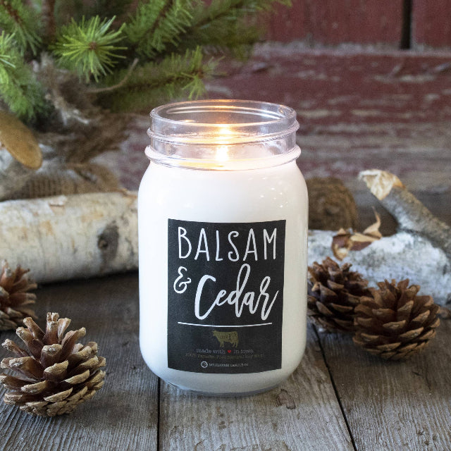 Milkhouse Farmhouse Collection Soy Candle: Balsam & Cedar 13-oz. Mason Jar
