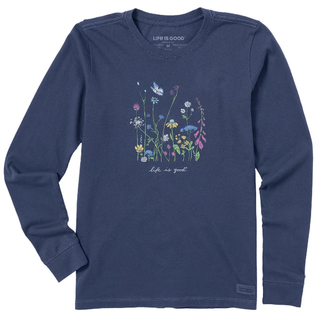 Life Is Good Women's Realaxed Wildflowers Long Sleeve Crusher Tee