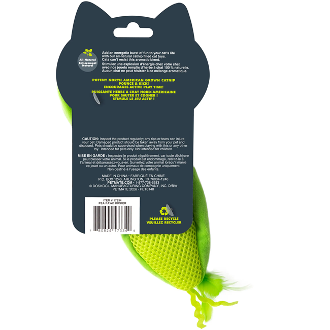 Quirky Kitty Pea Pawd Cat Kicker Toy with Catnip