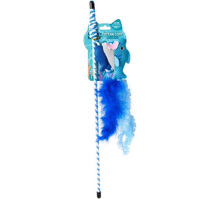 Quirky Kitty Cooling Ocean Shark Cat Teaser Wand Toy with Catnip
