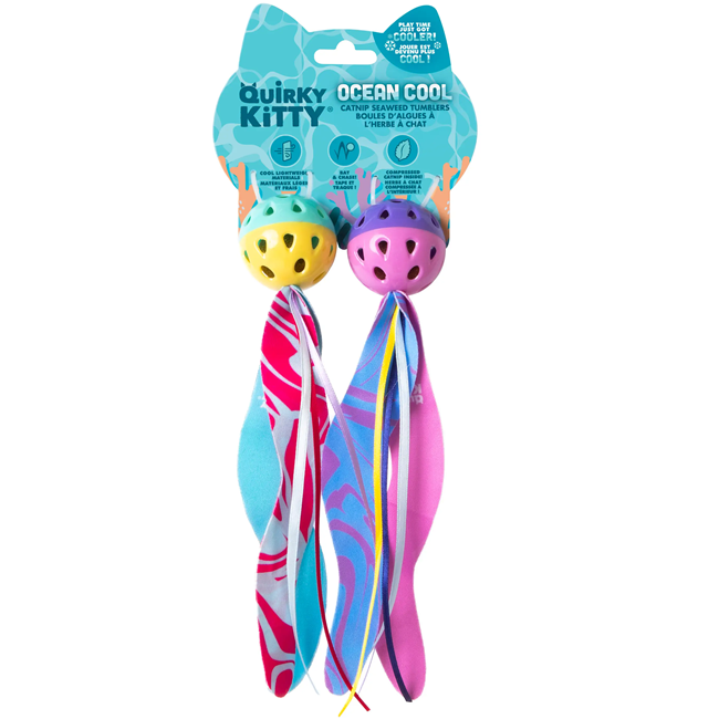 Quirky Kitty Ocean Cool Seaweed Tumblers Interactive Catnip Ball Cat Toy, Multicolor, Medium