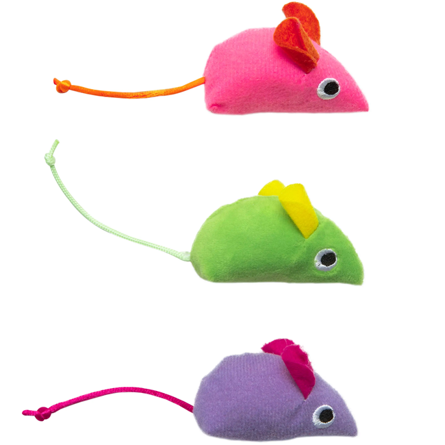 Quirky Kitty Glowing Forest Mice Glowing & Light-Up Plush Cat Toy, 3 count