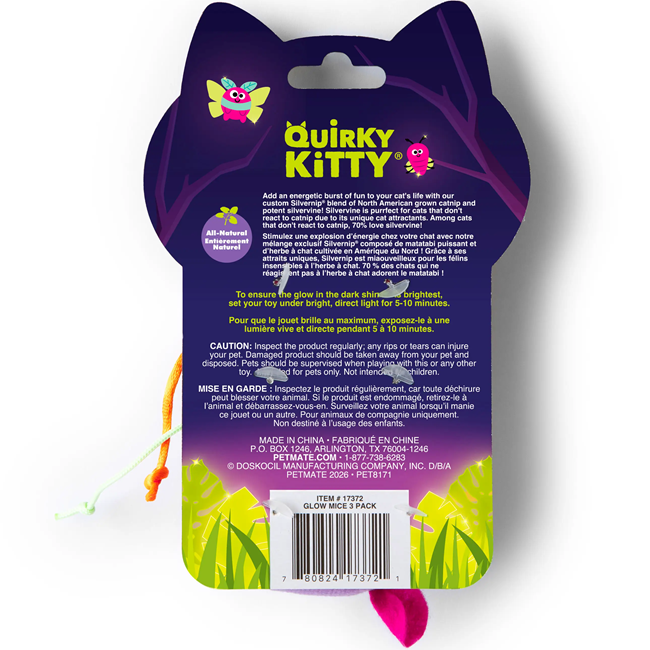 Quirky Kitty Glowing Forest Mice Glowing & Light-Up Plush Cat Toy, 3 count