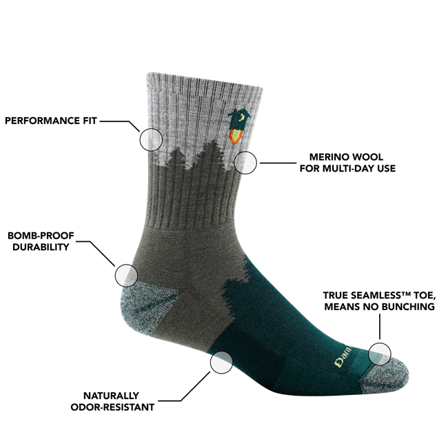 Men's Number 2 Micro Crew Midweight Hiking Socks, Green