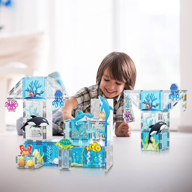 PicassoTiles 52pc Ocean Theme Magnetic Tile Building Set