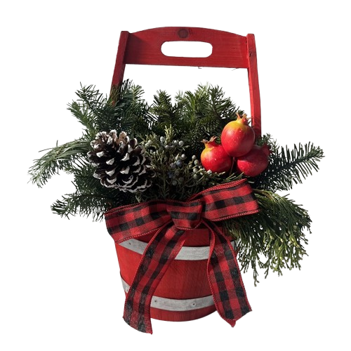 Holiday Wooden Barrel Planter, Red