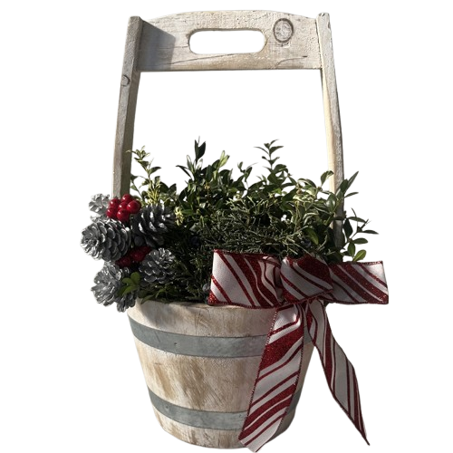 Holiday Wooden Barrel Planter, White