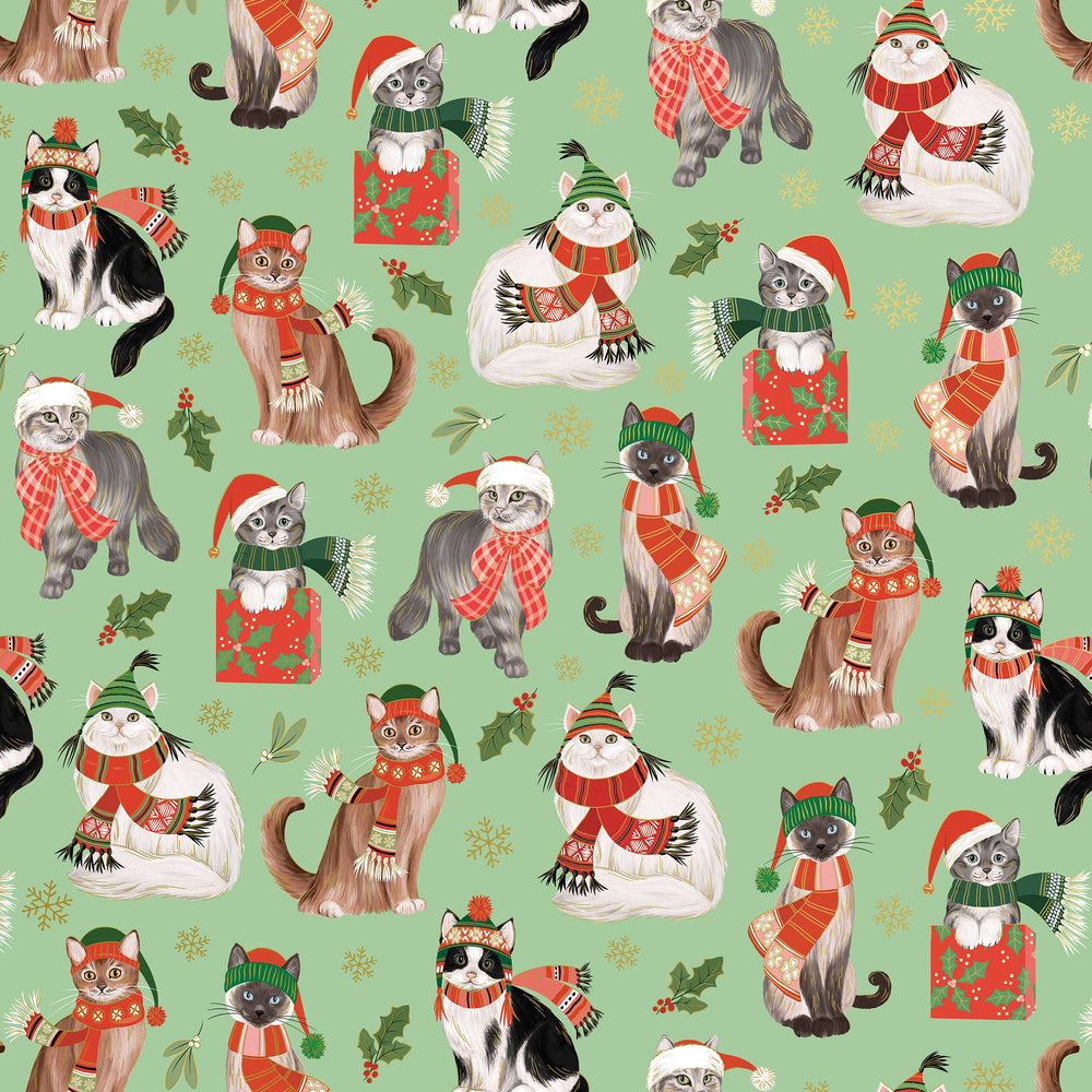 Frolicking Felines Jumbo Holiday Gift Wrap Roll 10' x 30"