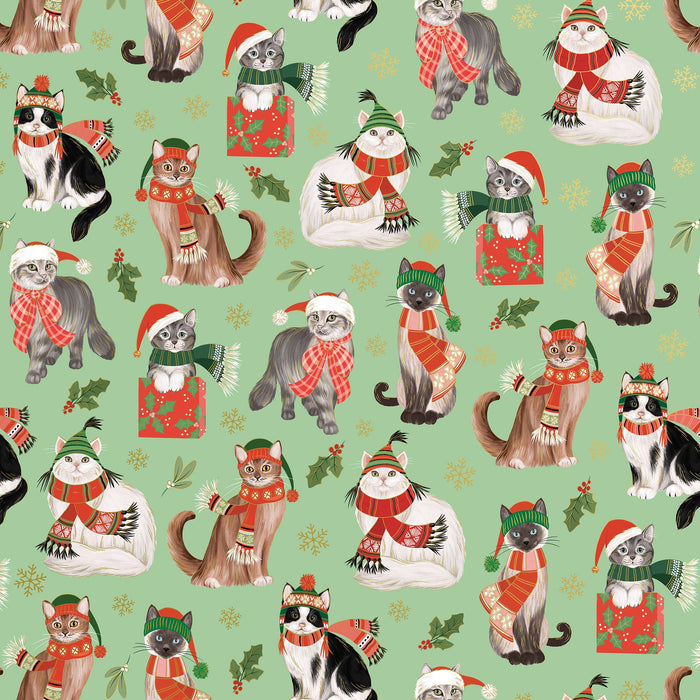Frolicking Felines Jumbo Holiday Gift Wrap Roll 10' x 30"