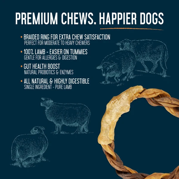 Dogginstix Braided Lamb Collagen Ring Dog Chew
