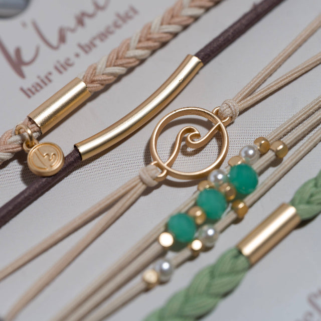 K'lani "Reflect" Gold Wave with Beachy Neutrals Hair Tie Bracelets