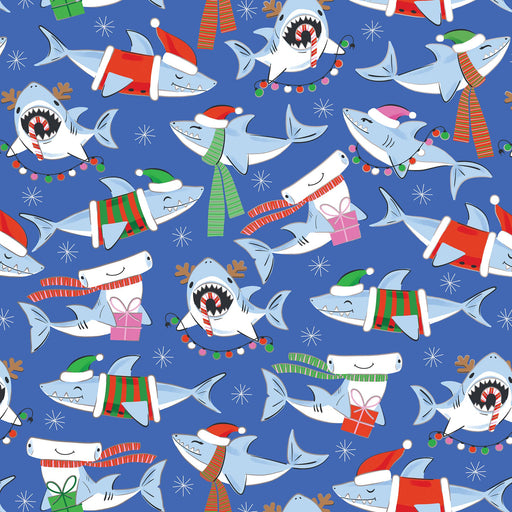 Merry Sharks Jumbo Holiday Gift Wrap Roll 10' x 30"