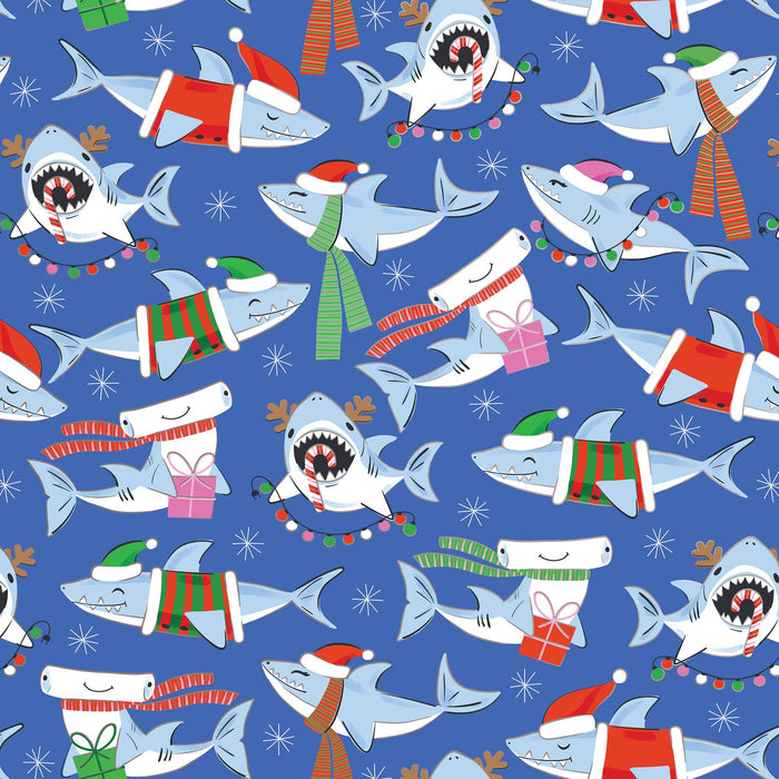 Merry Sharks Jumbo Holiday Gift Wrap Roll 10' x 30"