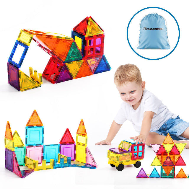 PicassoTiles 61pc Magnetic Tile Building Set with Bag