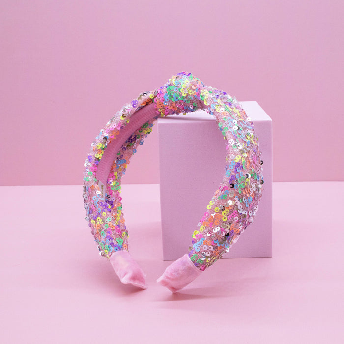 Rainbow Sparkly Sequin Knot Headband