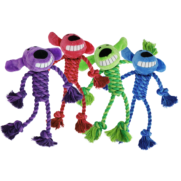 Loofa Dog Toy with Rope Body, Assorted Colors