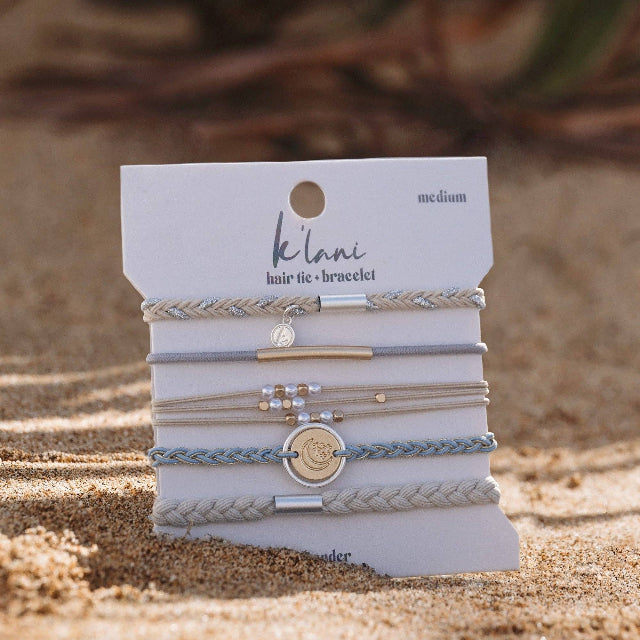 K'lani "Wonder" Soft Creams & Blues with Pearls & Gold Hair Tie Bracelets