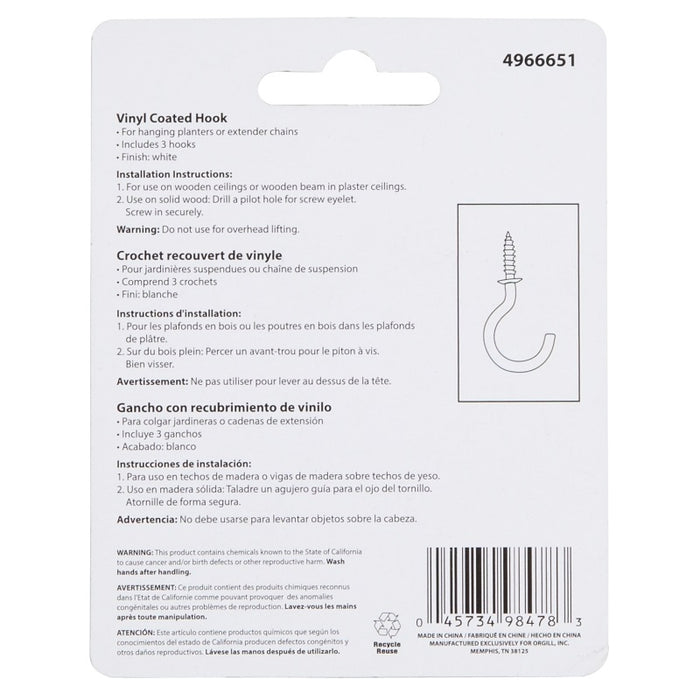 Hanging Plant Ceiling Hook Vinyl Coated 3 Pack