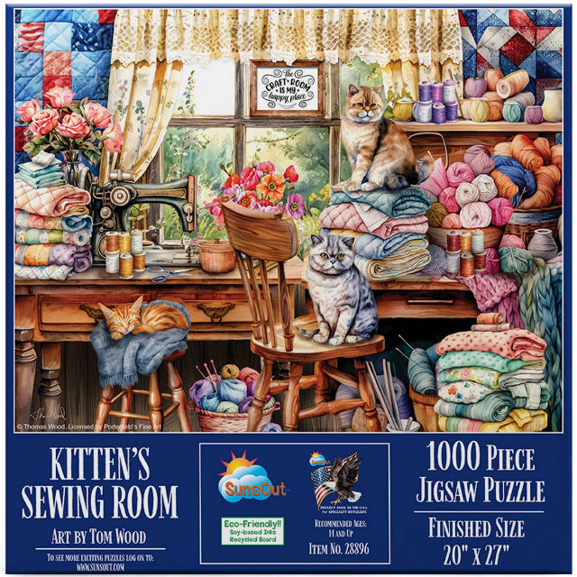 SunsOut 1000 Piece Jigsaw Puzzle, Kitten's Sewing Room