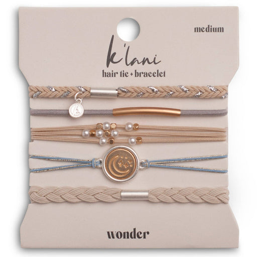 K'lani "Wonder" Soft Creams & Blues with Pearls & Gold Hair Tie Bracelets