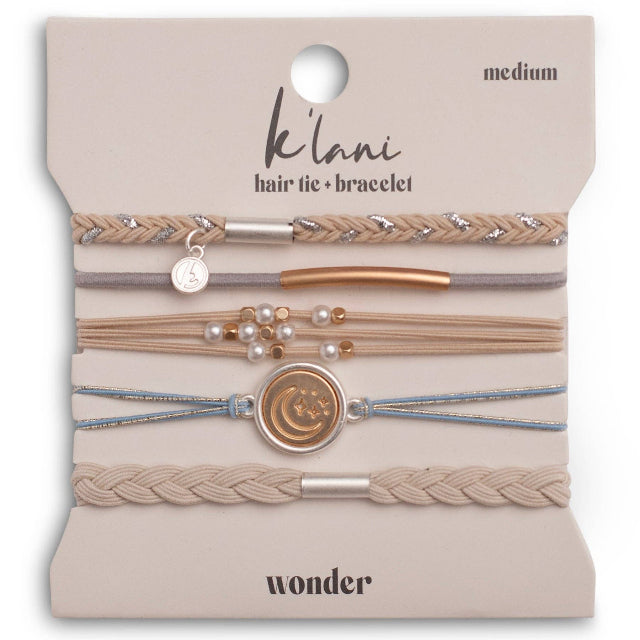 K'lani "Wonder" Soft Creams & Blues with Pearls & Gold Hair Tie Bracelets