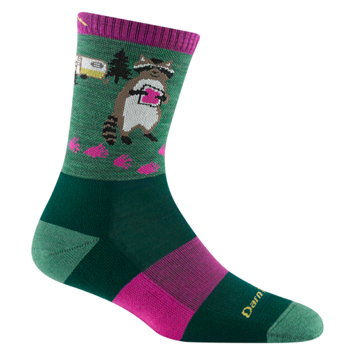 Women's Critter Club Micro Crew Lightweight Hiking Socks, Raccoon (Moss)