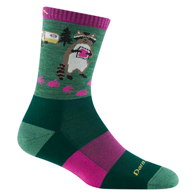 Women's Critter Club Micro Crew Lightweight Hiking Socks, Raccoon (Moss)
