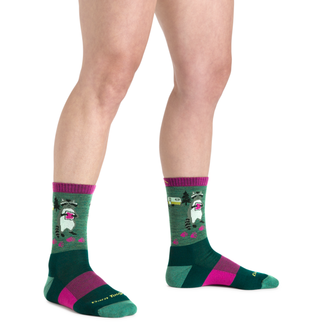 Women's Critter Club Micro Crew Lightweight Hiking Socks, Raccoon (Moss)