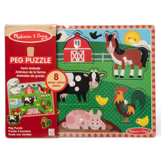 Melissa & Doug Wooden Farm Peg Puzzle 8-Piece