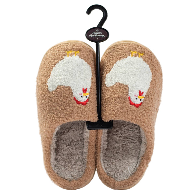 Women's Brown Fuzzy Chicken Slippers