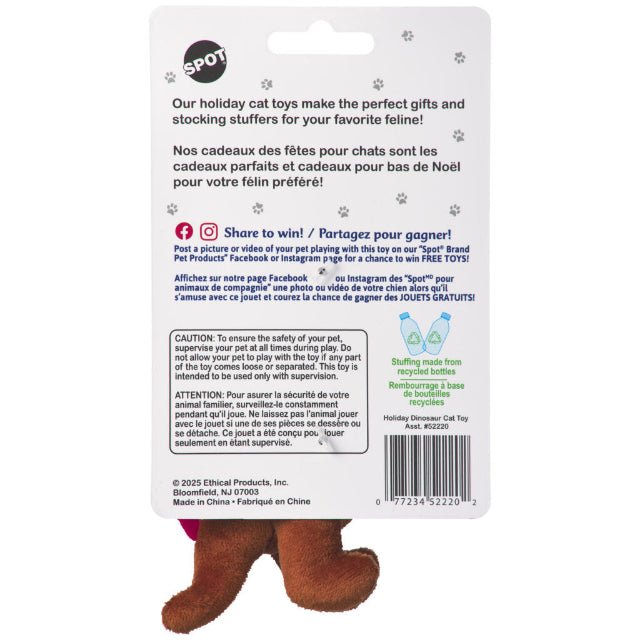 SPOT Holiday Dinosaur Cat Toy 6in, Assorted