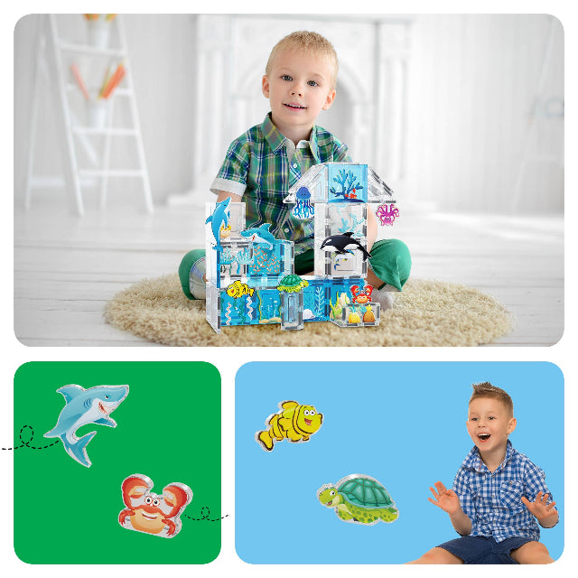 PicassoTiles 52pc Ocean Theme Magnetic Tile Building Set
