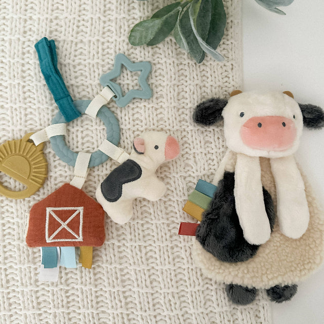 Bitzy Busy Farm Toy Gift Set with Cow Lovey & Teething Activity Toy