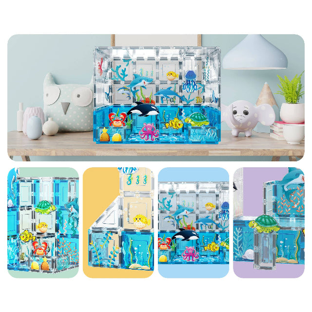 PicassoTiles 52pc Ocean Theme Magnetic Tile Building Set